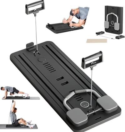 Trainingsapparaat met wielen - Buikspiertrainer Pilates - Full body training - Automatische terugslag - 100 kg draagkracht - Zwart