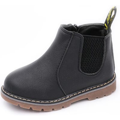 Chaussures d'automne en cuir PU pour enfants, bottes imperméables en cuir, bottes de neige chaudes pour enfants, bottes en caoutchouc pour filles et garçons 25 noir