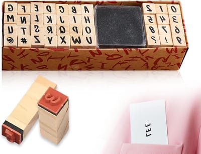 Letterstempelset - Houten stempels voor scrapbooking, kunst en kaarten maken - Inclusief stempelkussen - 40 stuks met letters, cijfers en symbolen