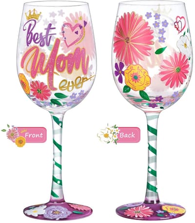 Dailygoods- Wijnglas Handgeschilderd 15oz - Kristalglas - Verjaardagscadeau - Grappig Patroon - Exclusief Ontwerp - 8.8 x 3.3 x 3.3 inches - Glazen