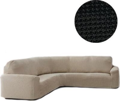 Bankhoes Milos voor Ronde Hoekbank - zwart - Breedte van 360-540cm - Hoogte 80-100cm - Extreme Stretch Bankhoezen