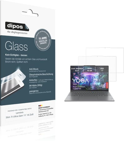 dipos – 2x Matte Pantserfolie geschikt voor Lenovo Slim 7i Ultra Gen 11 14 Zoll | 9H Screenprotector