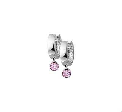 Zilver Gerhodineerde Klapoorringen zirkonia roze 1321824