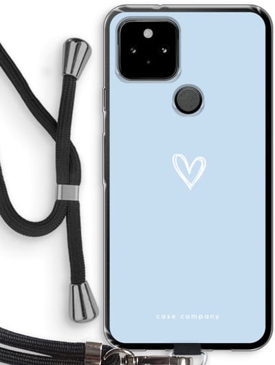 Case Company® - Hoesje met koord geschikt voor Google Pixel 5 hoesje met Koord - Klein Hart Blauw - Telefoonhoesje met Zwart Koord - Bescherming aan alle Kanten en Over de Schermrand