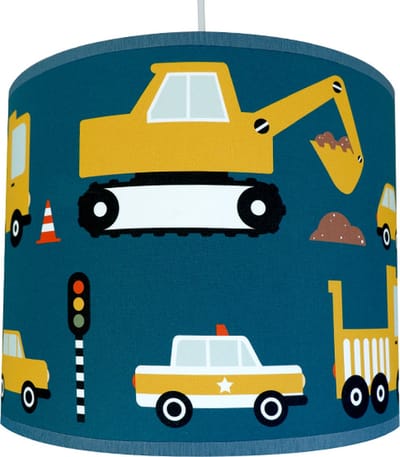 Hanglamp Voertuigen donker blauw Graafmachine Vrachtwagen Busje Caravan Auto jongenskamer Verlichting diameter 30cm met pendel voor kinderkamer