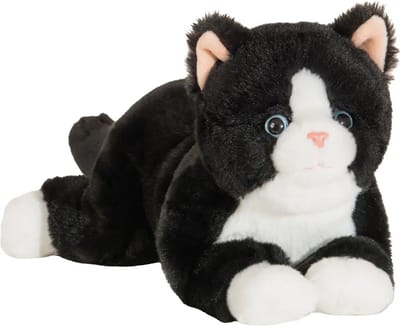Hermann Teddy Knuffeldier kat/poes - zachte pluche stof - premium kwaliteit knuffels - zwart/wit - 30 cm