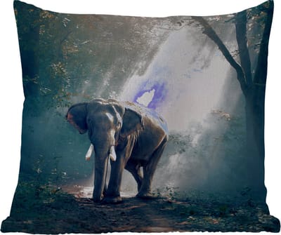 Tuinkussen - Olifant - Dieren - Licht - Bos - Natuur - Wilde dieren - 40x40 cm - Weerbestendig