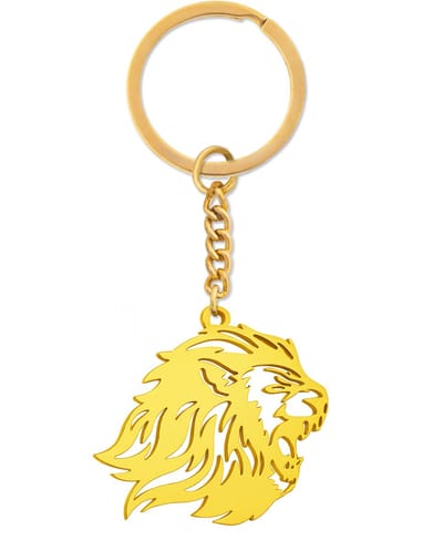 Leeuw Kop Sleutelhanger Goudkleurig - Stoere Leeuwen Hanger - Roestvrij Staal / Stainless Steel - Pax Amare