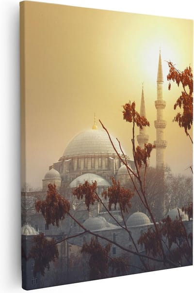 Artaza Canvas Schilderij Islamitische Wanddecoratie - 40x50 cm - Muurdecoratie Moskee - Schilderijen Op Canvas Skyline - Zonsondergang