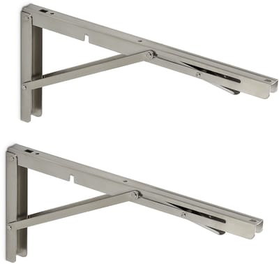 1 paar SOTECH klapconsoles, RVS massief, 400 x 175 mm. Draagvermogen: 150 kg voor zware lasten