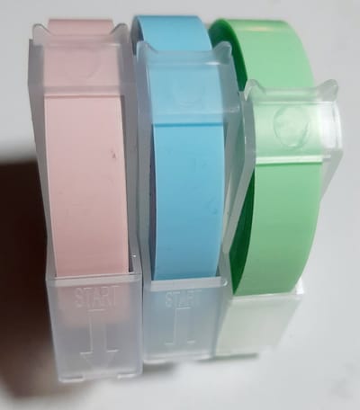 3 rollen labeltape 9mm x 3m - home creation relieftape geschikt voor lettertang - pastel - blauw groen roze