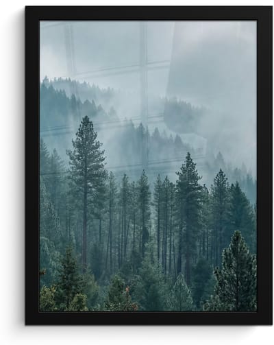 Poster in lijst - Fotolijst 30x40 cm - Posters - Naaldwoud - Bergen - Mist - Posterlijst zwart - Decoratie - Wanddecoratie woonkamer - Muurdecoratie slaapkamer