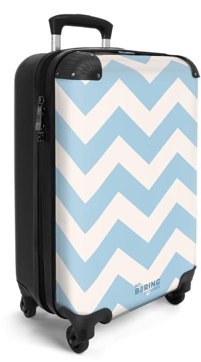 NoBoringSuitcases.com® - Handbagage koffer lichtgewicht - Reiskoffer trolley voor reizen - Blauw zigzag patroon - Cabine rolkoffer met wieltjes - Travel luggage - Hardcase valies klein - Past binnen 55x40x20 en 55x35x25