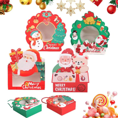 Dailygoods - Kerstgeschenkdozen, 12 stuks kerstsnoepdozen, kerstkoekjesdozen, kerstcadeauzakjes, herbruikbare dozen voor snoep en kleine cadeaus (4 stijlen)