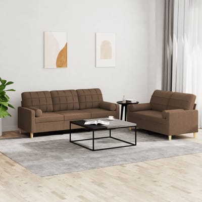 vidaXL - 2-delige - Loungeset - met - kussens - stof - bruin