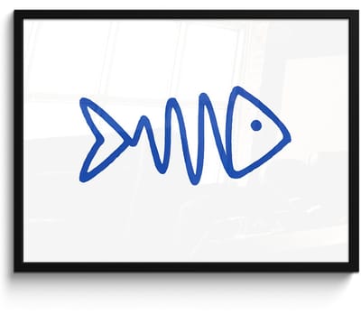 Poster in lijst - Fotolijst 80x60 cm - Posters - Vis - Minimalistisch - Blauw - Lijn - Posterlijst zwart - Decoratie - Wanddecoratie woonkamer - Muurdecoratie slaapkamer