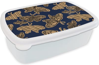 Broodtrommel Wit - Lunchbox - Brooddoos - Patroon - Muziek - Vlinders - 18x12x6 cm - Volwassenen