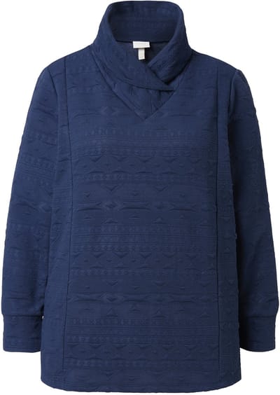 Ulla Popken - Dames - Sweatshirt sjaalkraag lange mouwen biologisch katoen - Marineblauw - Maat 42+