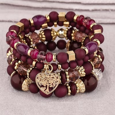 Bohemian Meerdere Lagen Armband Kristal Perzik Hart Kralen Vrouwen Hand Retro Sieraden black