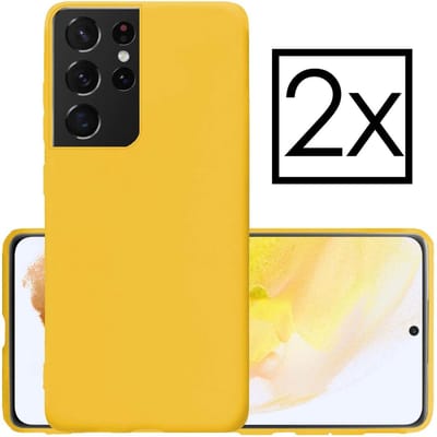 Hoesje - 2 Stuks - Geschikt voor Samsung Galaxy S21 Ultra - Sterk & Shockproof - Case Siliconen - Back Cover - Telefoon Hoes - Geel