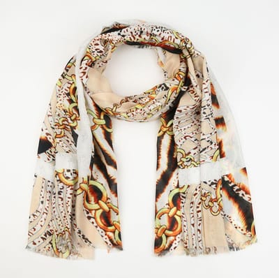 Michelle Bijou - Sjaal - Dieren print met chains - Beige