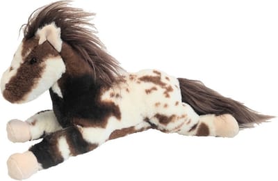 Inware Pluche Paard - bruin/wit liggend - 40 cm - knuffeldier - zacht speelgoed