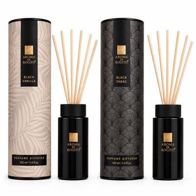 EasyMart Geurstokjes Set – Black Vanilla & Black Tabac – Premium Huisparfum – Geurverspreider met 12 Rotan Stokjes – Luxe Geurset voor Woonkamer, Badkamer & Interieur – 100ml x2