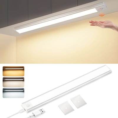 NETTLIFE LED Kastverlichting - 40cm - met bewegingssensor - Zilver - USB-oplaadbaar - 3000-6500K Dimbaar - Kastverlichting op Batterij 1500 mAh - Draadloos - ideaal voor kast | gang | garderobe