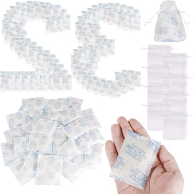 32 Stuks Silica Gel Vochtabsorberende Zakjes - Voedselveilige Ontvochtiger met 10 Trekkoordzakjes voor Eten en Opslag