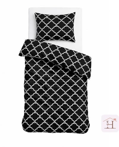 HappyNest - Dekbedovertrek - 1 persoons - 140x200 cm + met 1 Kussenslopen - 60*70 cm - Zwart met Wit Gestreept Klaverpatroon