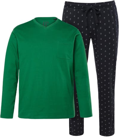 JP 1880 - Heren - Pyjama loungewear tweedelig shirt met lange mouwen - Smaragdgroen - Maat 3XL
