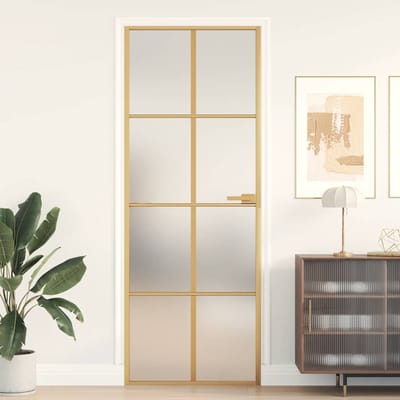 vidaXL - Binnendeur - smal - 76x201,5 - cm - gehard - glas - en - aluminium - goudkleur
