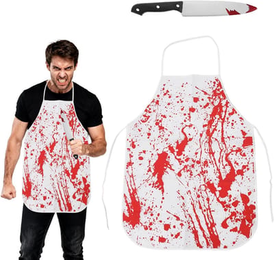 Creepy Halloween Schort met Mes en Bijl - Griezelig Kostuum voor Volwassenen en Tieners, Perfect voor Feestdecoratie en Verkleedpartijen