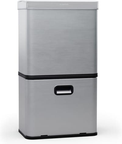 Klarstein 56 L rvs afvalbak met sensor en 3 compartimenten (36L+2x10L), bedieningspaneel met leddisplay, soft-close deksel - afvalemmer zonder aanraking, moderne afvalemmer voor de keuken