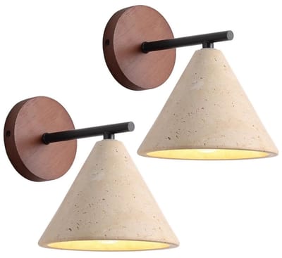 2 Stuks Wandlampen Binnen Woonkamer Wandlamp Stenen Lampenkap voor Kinderkamer Eetkamer Slaapkamer Beige