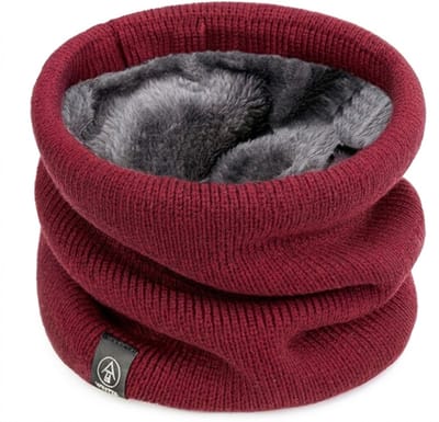 Wijn rood nek warmer unisex buff effen gebreide nekwarmer met zachte voering stretch hals warmer winter sjaal voor dames en heren geschikt voor buiten activiteiten wandelen fietsen hardlopen