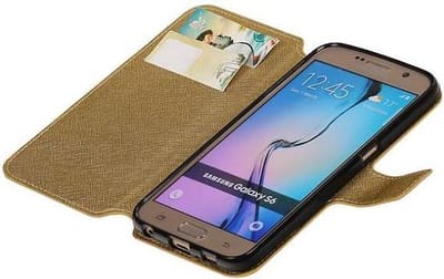 Cross Pattern TPU Bookstyle Hoesje - Wallet Case Telefoonhoesje - Geschikt voor Samsung Galaxy S6 G920F Goud