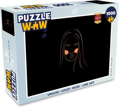 Puzzel Vrouw - Goud - Roze - Line art - Legpuzzel - Puzzel 1000 stukjes volwassenen