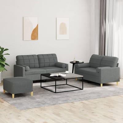 vidaXL - 3-delige - Loungeset - met - kussens - stof - donkergrijs
