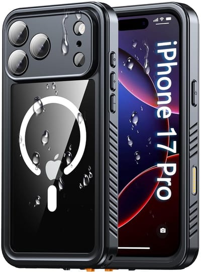 SBG Outdoor Case Waterdicht Hoesje geschikt voor Apple iPhone 17 Pro | Compatibel met MagSafe | Onderwater tot twee meter | Antislip greep | IP68-gecertificeerd | Transparant/Zwart