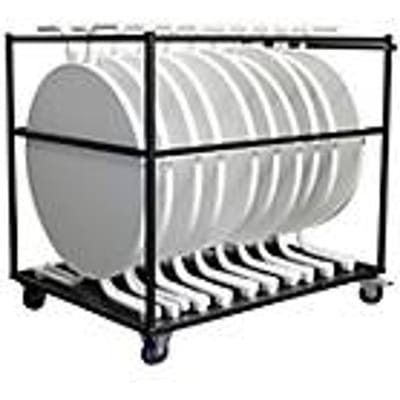Voordelige aanbieding: 1 verrijdbare transportwagen met 10 bartafels Quickstep - Ø 700 x H 1100 mm - bestand tegen desinfectiemiddelen - wit - zonder parasolopening