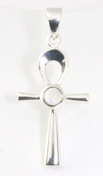 Fijne zilveren ankh hanger met regenboog maansteen