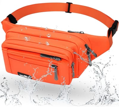Multi-Pocket Waterdichte Heuptas voor Heren en Dames, Grote Capaciteit Heuptas voor Wandelen, Reizen en Buitenactiviteiten, Oranje, 120