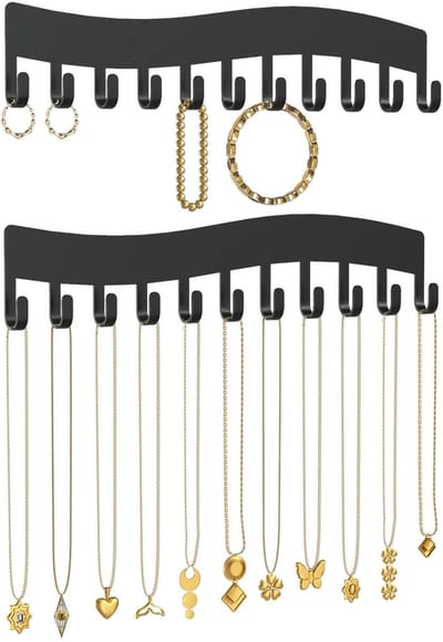Dailygoods - Kettinghouder Sieraden Opslag Muur - Wandhalsketting-Organizer - Zwart - Robuuste Sieraden Organizer - Perfect voor Kettingen en Armbanden
