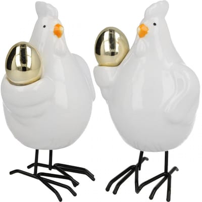 Decoratieve kip met gouden ei, paasfiguur porselein, paasdecoratie kip