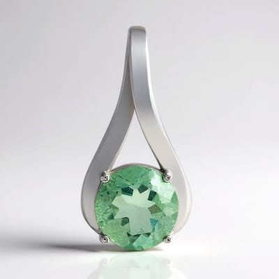 Cavill - Zilveren Hanger met Braldu Fluoriet 1,36 Ct - 925 Sterling Zilver met Palladium - Rond 7 Mm - Elegante Groene Edelsteen Hanger Dames