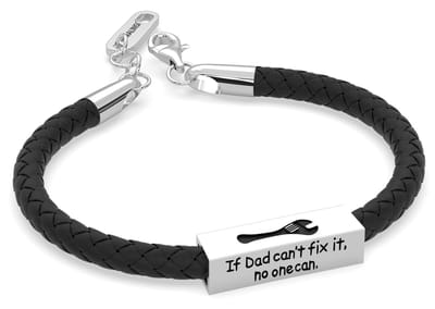 Malinsi® Armband Heren Dad Fixer - Leer en Compleet RVS - 20 cm + 3 cm verlenging - Armbandje Mannen - Vaderdag Cadeau - Vader - Papa Geschenk