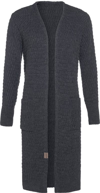 Knit Factory Jaida Lang Gebreid Dames Vest - Grof gebreid donkergrijs damesvest - Cardigan voor de herfst en winter - Lang vest tot over de knie - Antraciet - 36/38 - Met steekzakken