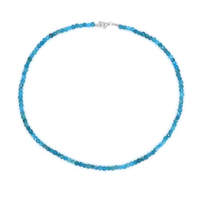 Cavill - Zilveren Halsketting - 925 Sterling Zilver - Neon Blauwe Apatiet 62,96 ct Gefacetteerd - Vierkant Kraal Braziliaans - Stijlvolle Damesketting