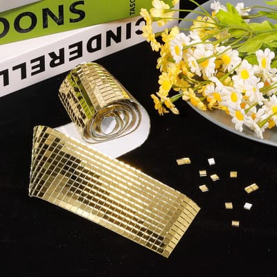Mmgoqqt 1 Rol - Zelfklevend Mozaiek Spiegel Tegels - 3D Acryl Muur Sticker - DIY Decoratie - Goud - 4x120cm